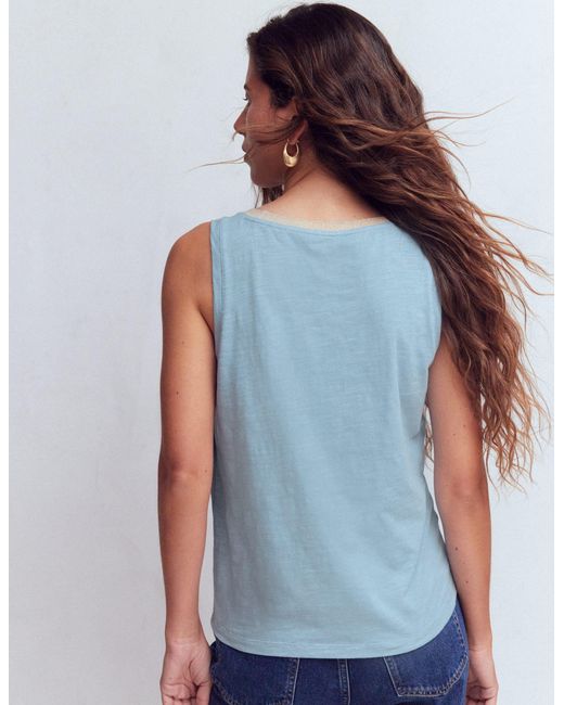 Boden Blue Metallic Trim Scoop Neck Vest Top