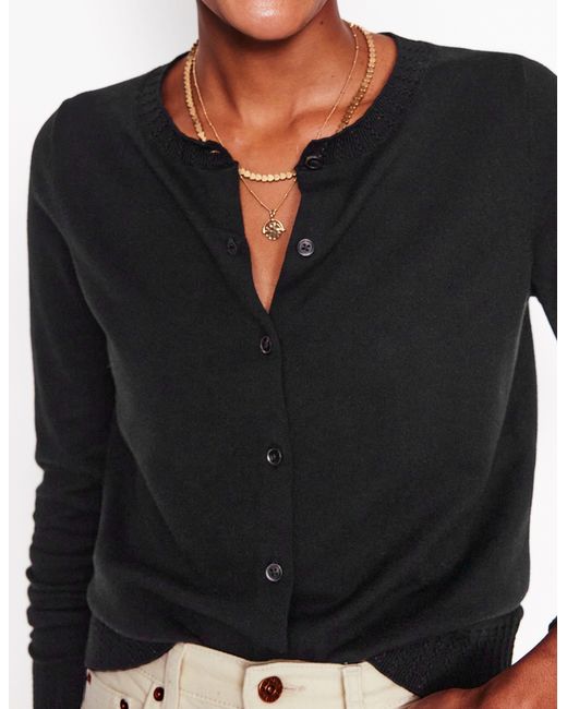 Boden Black Emilia Cotton Crew Cardigan