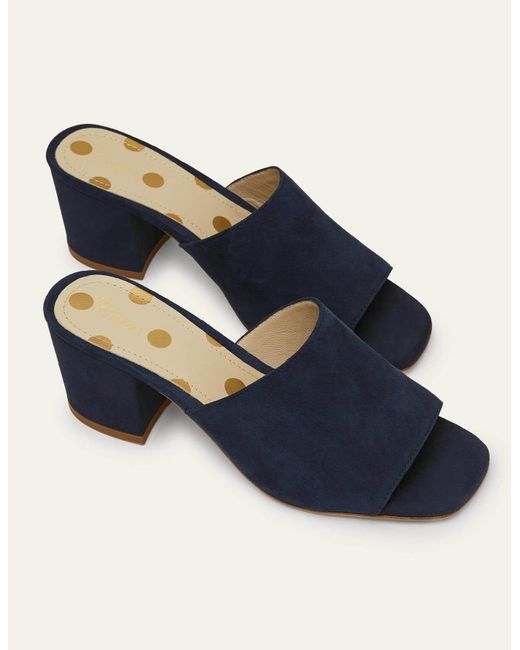 navy heeled mules