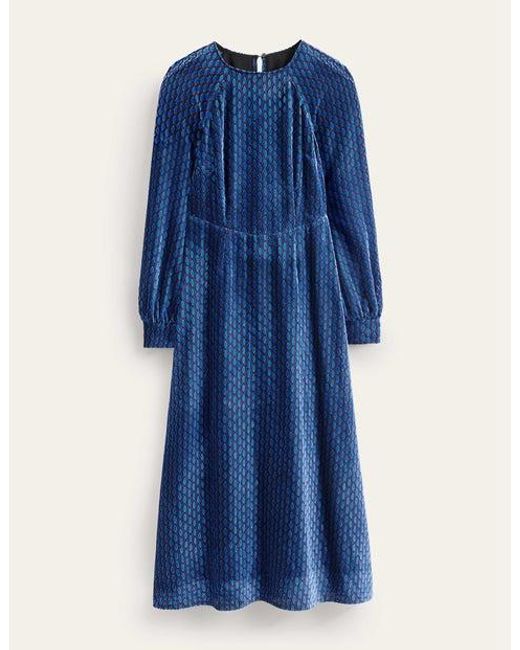 Boden Blue Hotched Devore Midaxi Dress