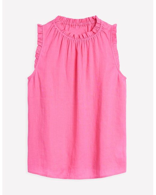 Boden Pink Sophie Ruffle Linen Top