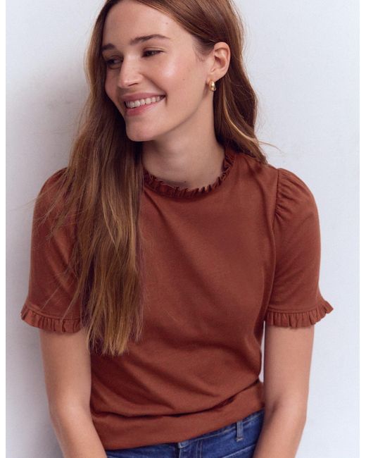 Boden Red Supersoft Frill Detail T-Shirt