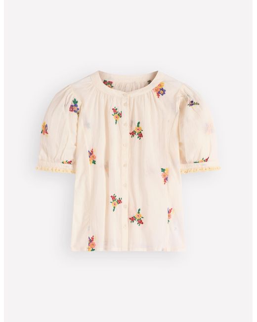 Boden Natural Camille Embroidered Cotton Top