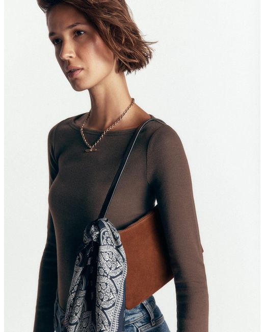 Boden Brown Button Cuff Ribbed Boatneck