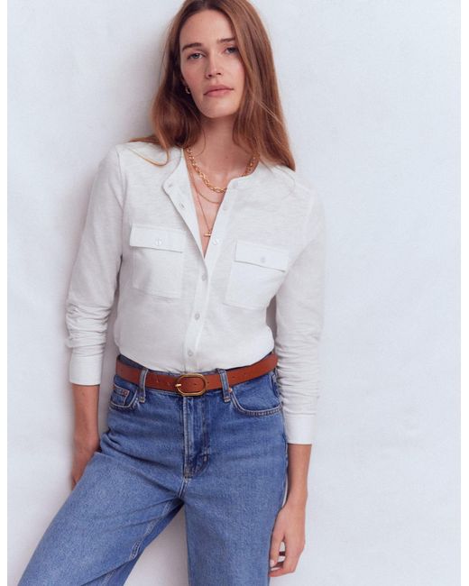 Boden Gray Topstitched Pocket Shirt