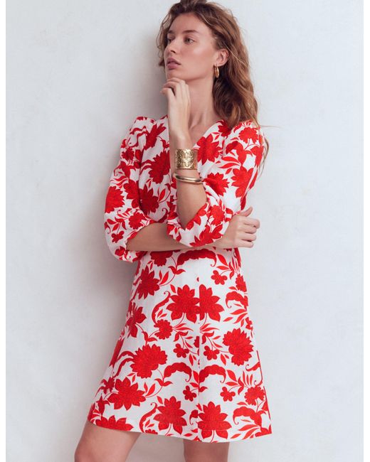 Boden Red Marla Linen Blend Short Dress