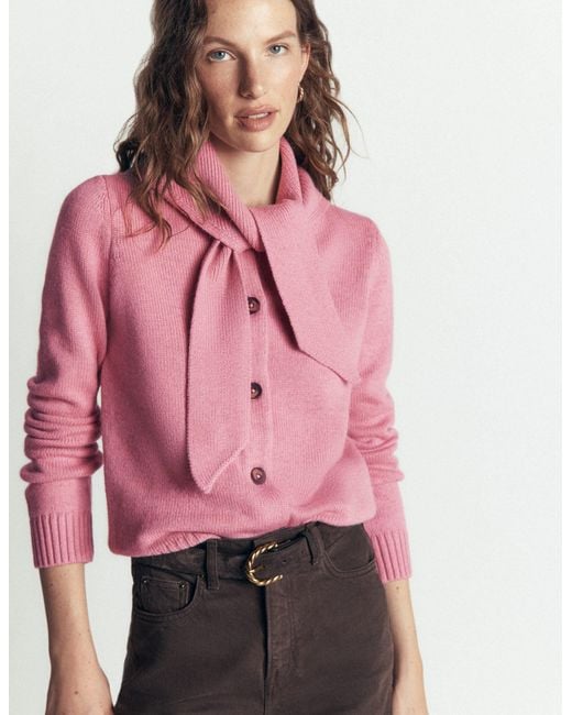 Boden Pink Lydia Tie Neck Knit Cardigan