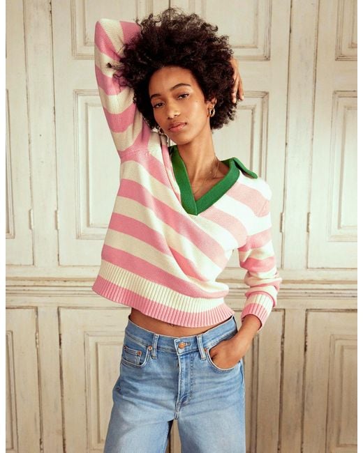 Boden Multicolor Sasha Gestreiftes Henley-Shirt Aus Baumwolle
