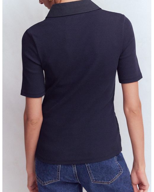 Boden Blue Collared Ribbed Henley Top