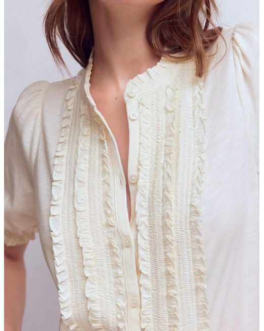 Boden Blue Eda Ruffle Front Shirt