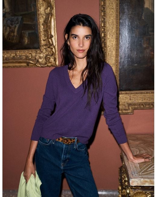 Boden Purple Elsie Cashmere V Neck Jumper