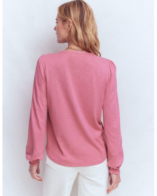 Boden Pink Embroidered Jersey Shirt