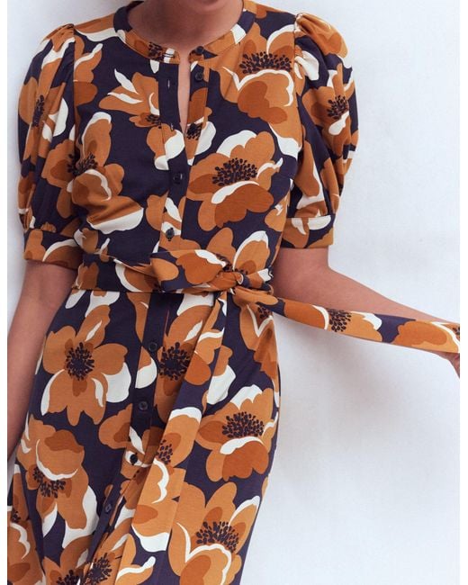 Boden Blue Puff Sleeve Ponte Shirt Dress