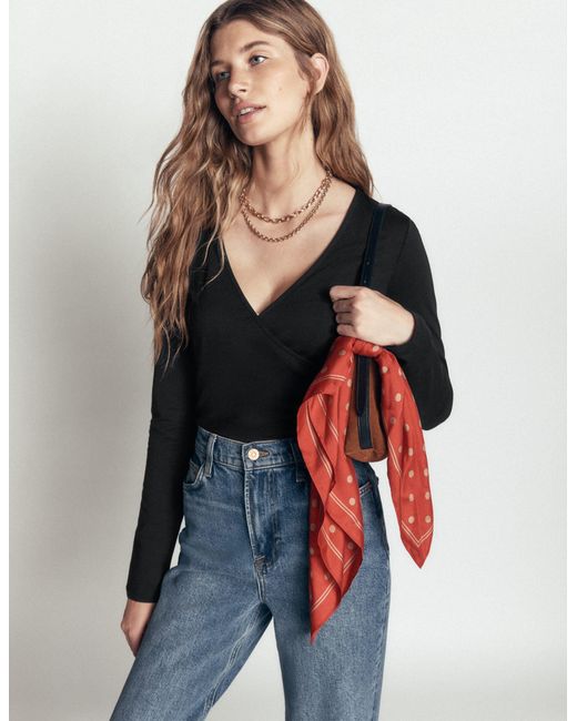 Boden Black Ruched Long Sleeve Wrap Top