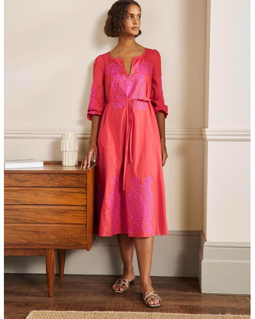 Boden Cotton Applique Midi Dress Bright Papaya in Orange Lyst