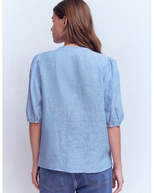 Boden Blue Leah Short Sleeve Linen Top