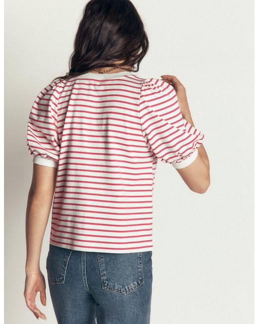 Boden Red Button-Through Puff Sleeve Top