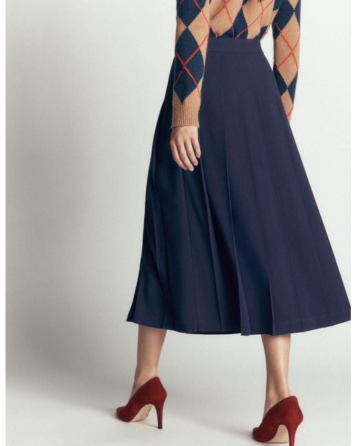 Boden Blue Pleat Side Split Midi Skirt