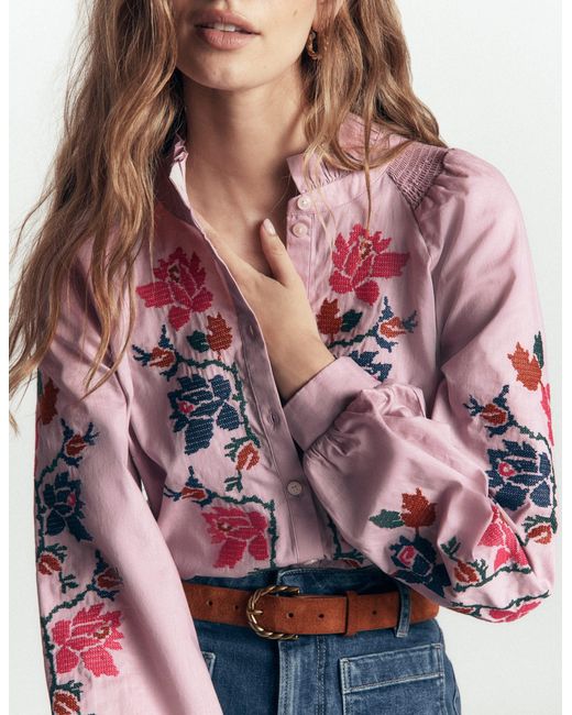 Boden Pink Erica Cotton Frill Top