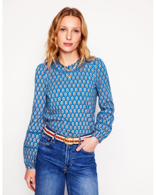 Boden Blue Daisy Long Sleeve Topmilkshake, Camellia Stamp