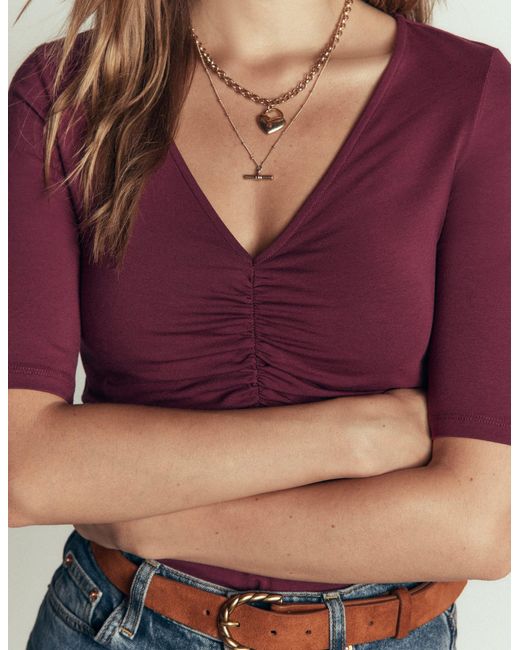 Boden Purple Tia Ruched V-Neck Top