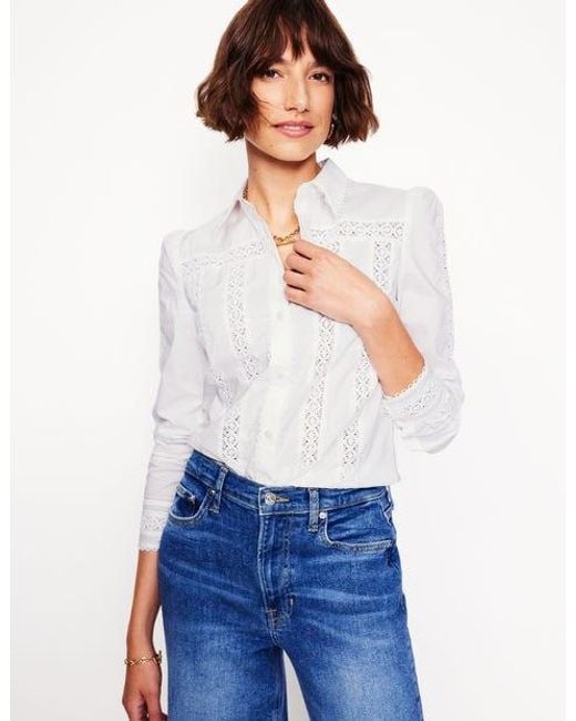 Boden White Lace Insert Shirt