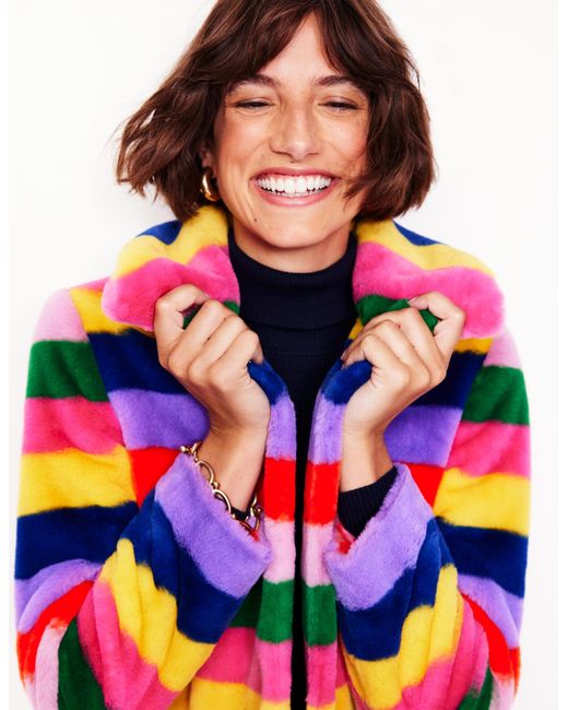 Boden Red Stripe Fauxfur Coatrainbow Stripe