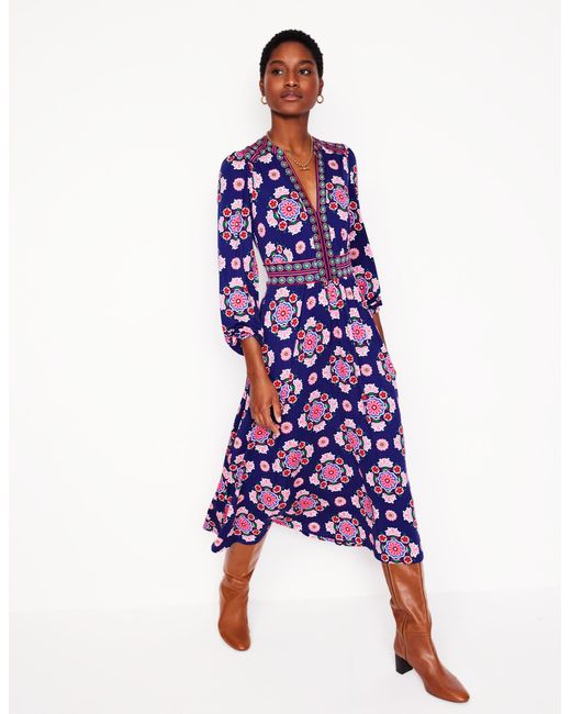 Robe Midi Lily À Manches Longues- Tribord, Motif Meadow Posy Boden en coloris Purple