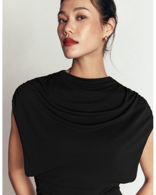 Boden Black Drape Jersey Crepe Maxi Dress
