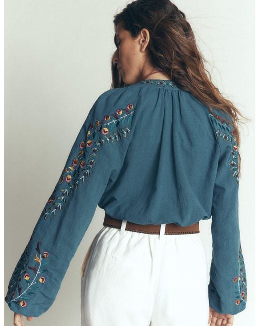 Boden Blue Raglan Embroidered Top