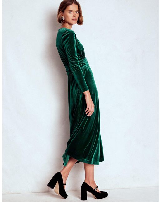 Boden Green Tilda Velvet Midi Dress