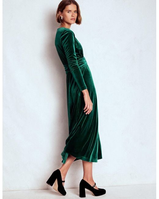 Boden Tilda Velvet Midi Dress in Green | Lyst