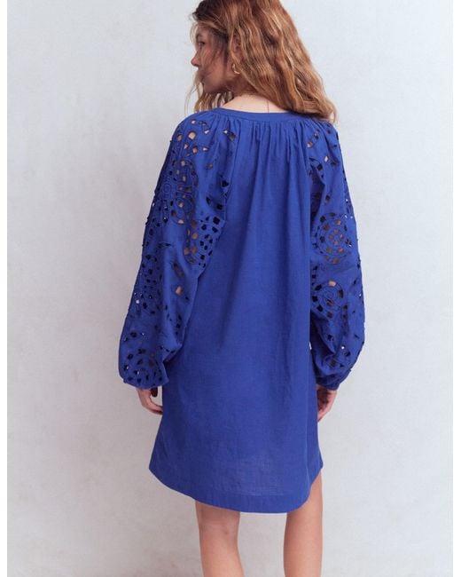 Boden Blue Embroidered Sleeve Kaftan Dress