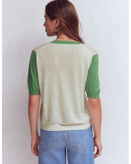 Boden Green Agnes Linen V Neck T-Shirt