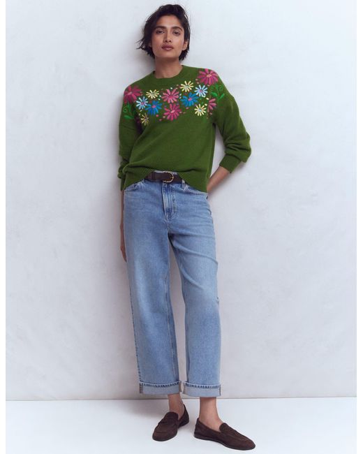 Boden Green Isa Embroidered Jumper-Herb Garden, Flowers
