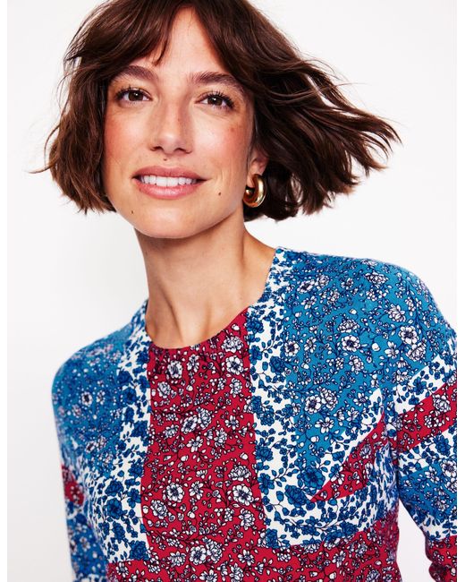 Boden Blue Catriona Cotton Crew Jumper-Cerulean, Union Jack