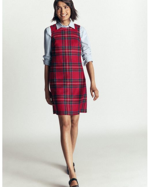 Boden Red Lou Wool Check Shift Dress