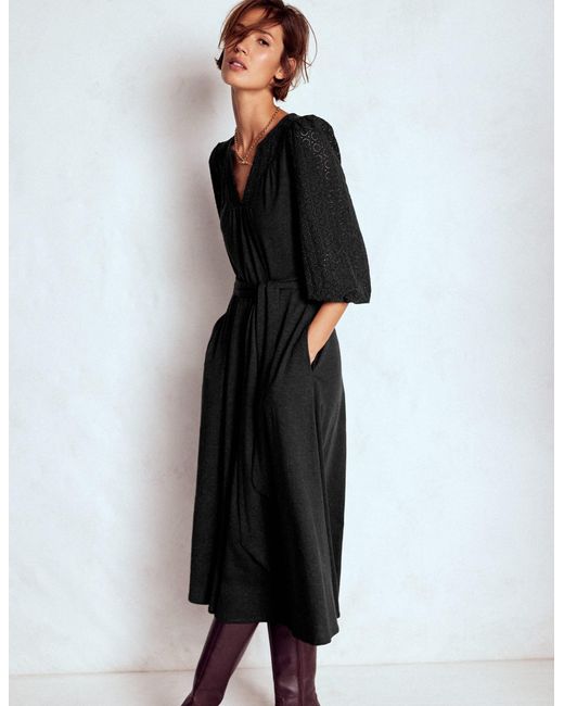 Boden Black Eden Broderie Jersey Dress