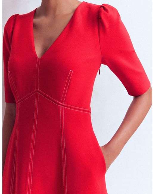 Boden Red Puff Sleeve Ponte Midi Dress