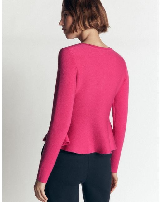 Boden Pink Fitted Wool Peplum Cardigan