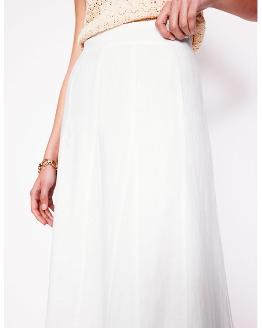 Boden White Linen Flippy Maxi Skirt