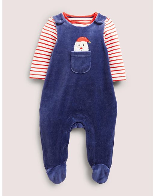 Boden Blue Velour Dungaree Set