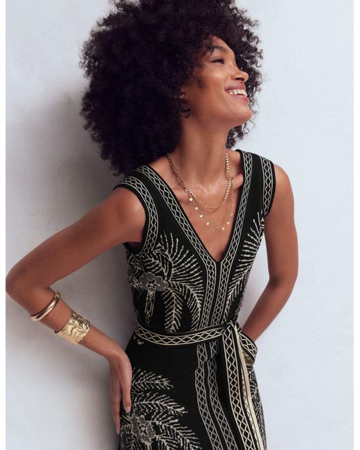 Boden Black V Neck Jacquard Dress