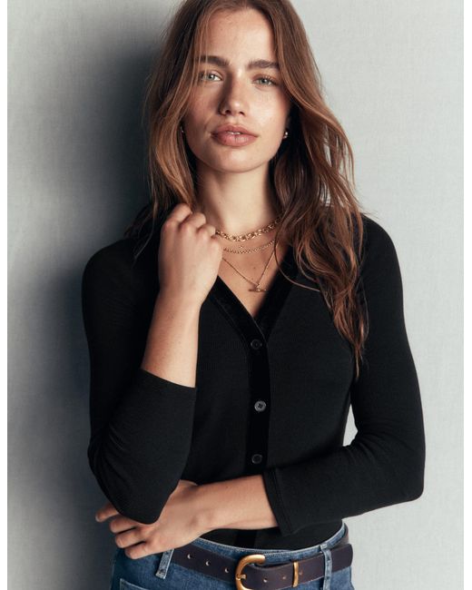 Boden Blue Velvet Trimmed V-Neck Top