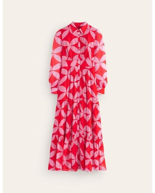 Boden Red Occasion Maxi Shirt Dress Flame Scarlet, Diamond Terrace