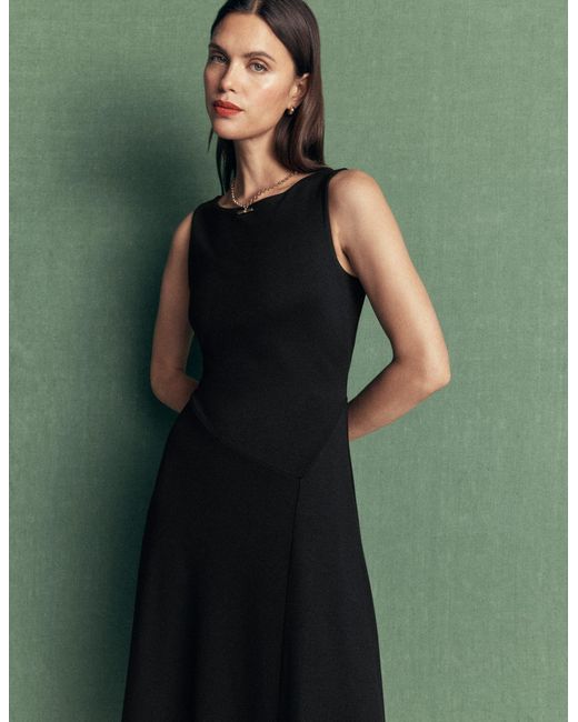 Boden Black Asymetric Ponte Midi Dress