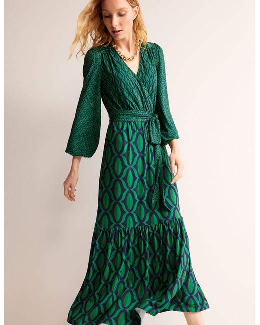 Boden Red Jersey Maxi Wrap Dress Vibrant Pink, Geo Valley
