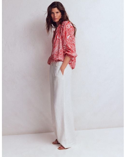 Boden Red Serena Pleat Neck Linen Top