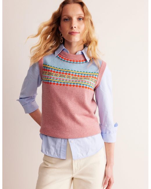 Boden Edie Fair Isle Tank in Pink | Lyst UK