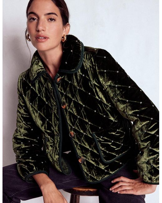 Boden Multicolor Fitzrovia Quilted Jacket-Kale Leaf, Beads